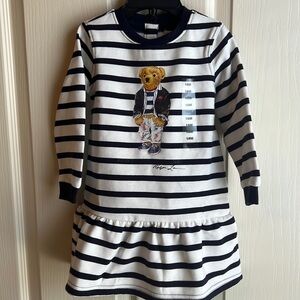 NWT Infant/Child Polo Bear by Ralph Lauren Striped Fleece-Lined Sweatshirt Dress